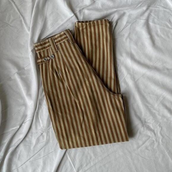 Vintage deadstock 80’s ESPIRIT tan and brown pinstriped straight leg denim pants - Picture 4 of 5